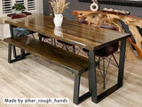 bench legs & matching dining table legs, in black metal, trapezoid-shaped design