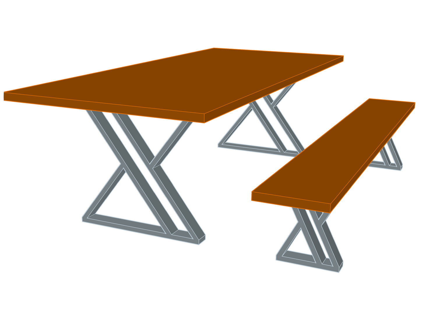 double Z-shaped legs for dining table and bench