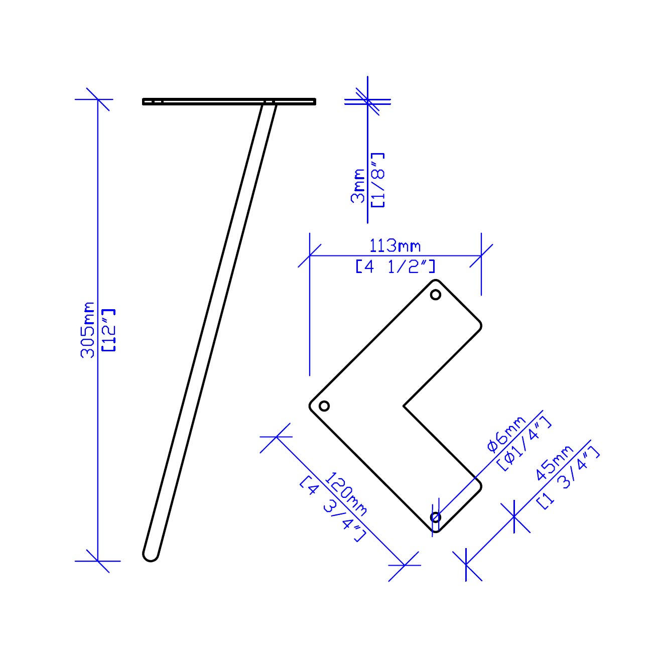 * W5031D4 Classic 2-rod hairpin leg 12" set/4 - RustyDesign