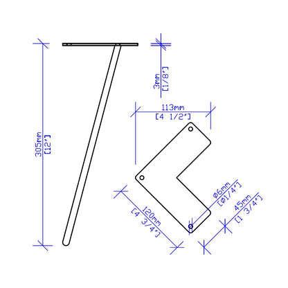 * W5031D4 Classic 2-rod hairpin leg 12" set/4 - RustyDesign