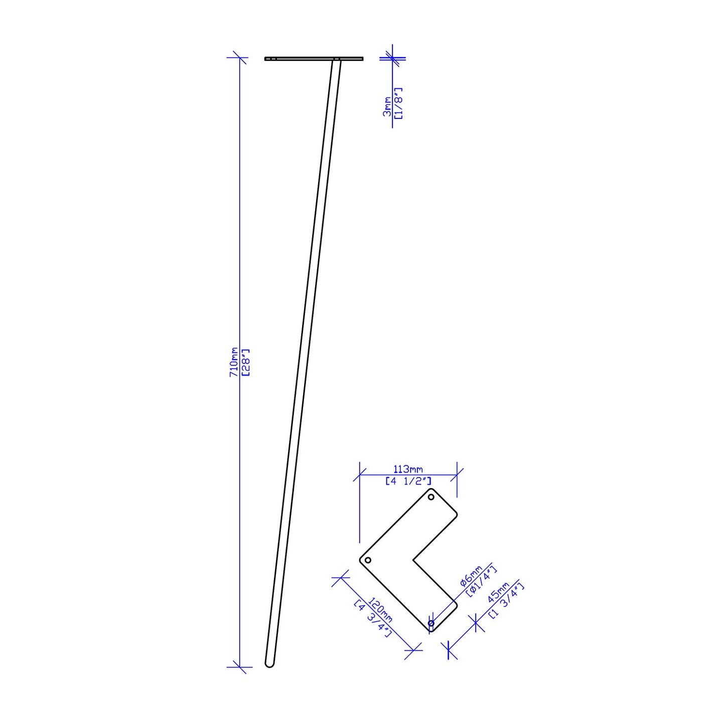 * W5031A4 Classic 2-rod hairpin leg 28" set/4 - RustyDesign