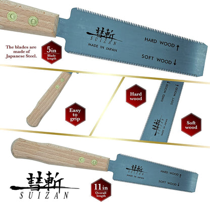 SUIZAN Japanese Flush Trim Cutting Hand Saw Double Edge (Softwood & Hardwood) 5 inch, KUGIHIKI Pull Saw