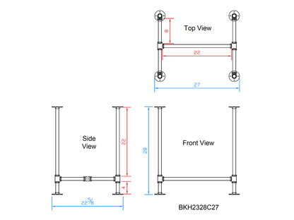 H28" x W23", Pipe Table Legs for Dining Table or Desk, 1 Set, #BKH2328C