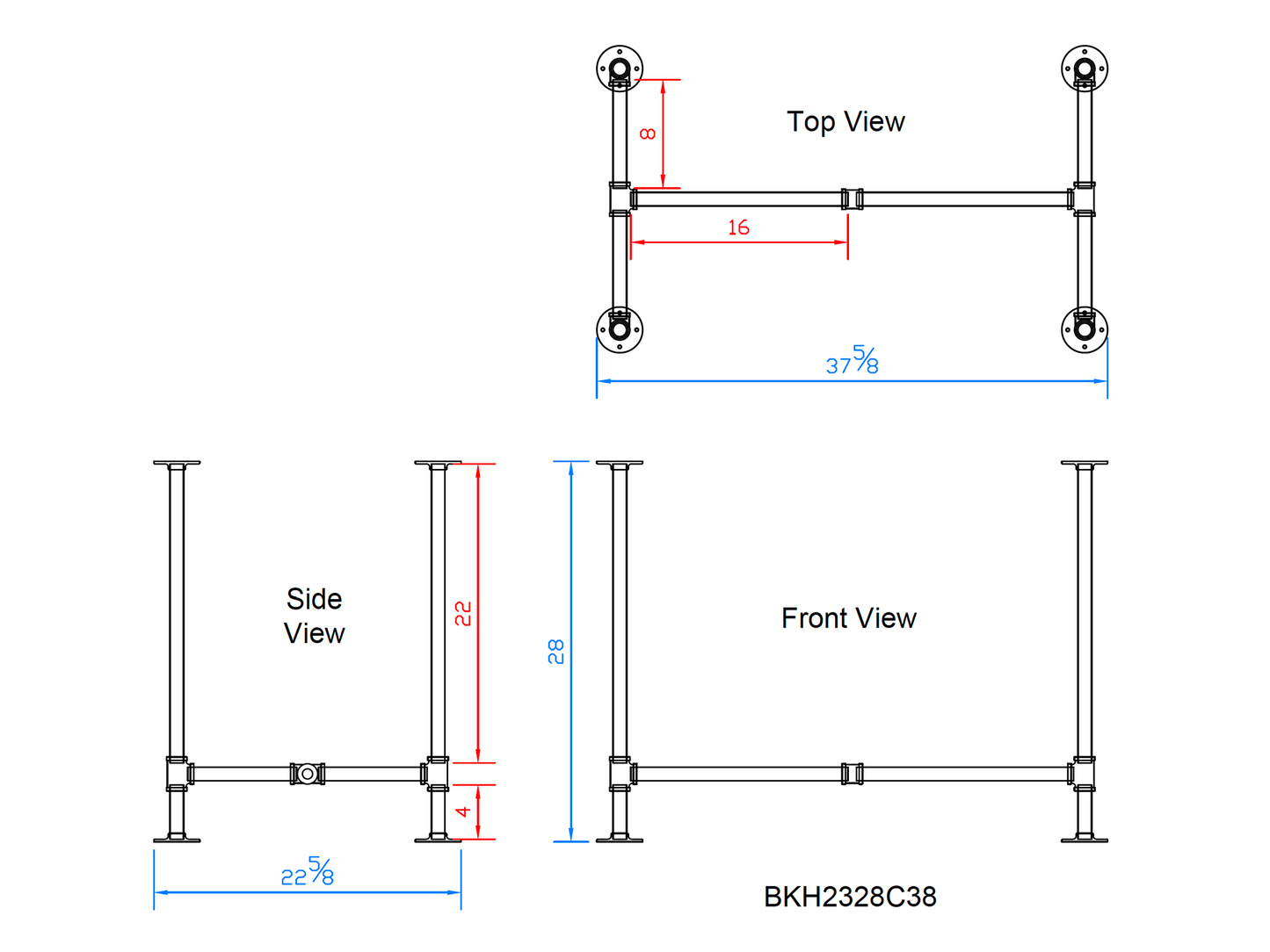 H28" x W23", Pipe Table Legs for Dining Table or Desk, 1 Set, #BKH2328C