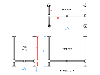 H28" x W23", Pipe Table Legs for Dining Table or Desk, 1 Set, #BKH2328C