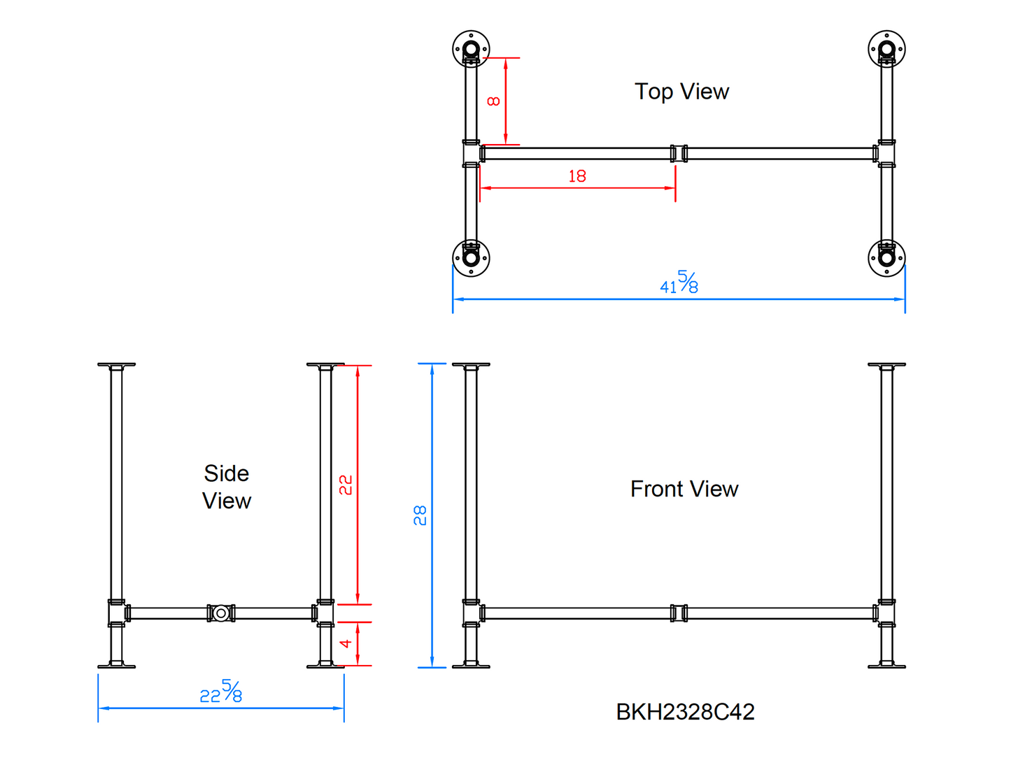 H28" x W23", Pipe Table Legs for Dining Table or Desk, 1 Set, #BKH2328C