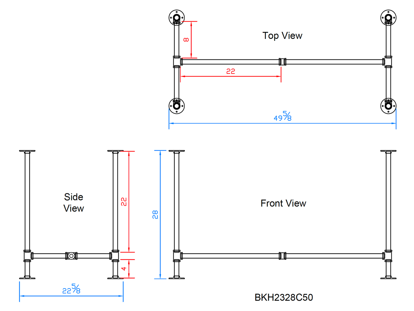 H28" x W23", Pipe Table Legs for Dining Table or Desk, 1 Set, #BKH2328C