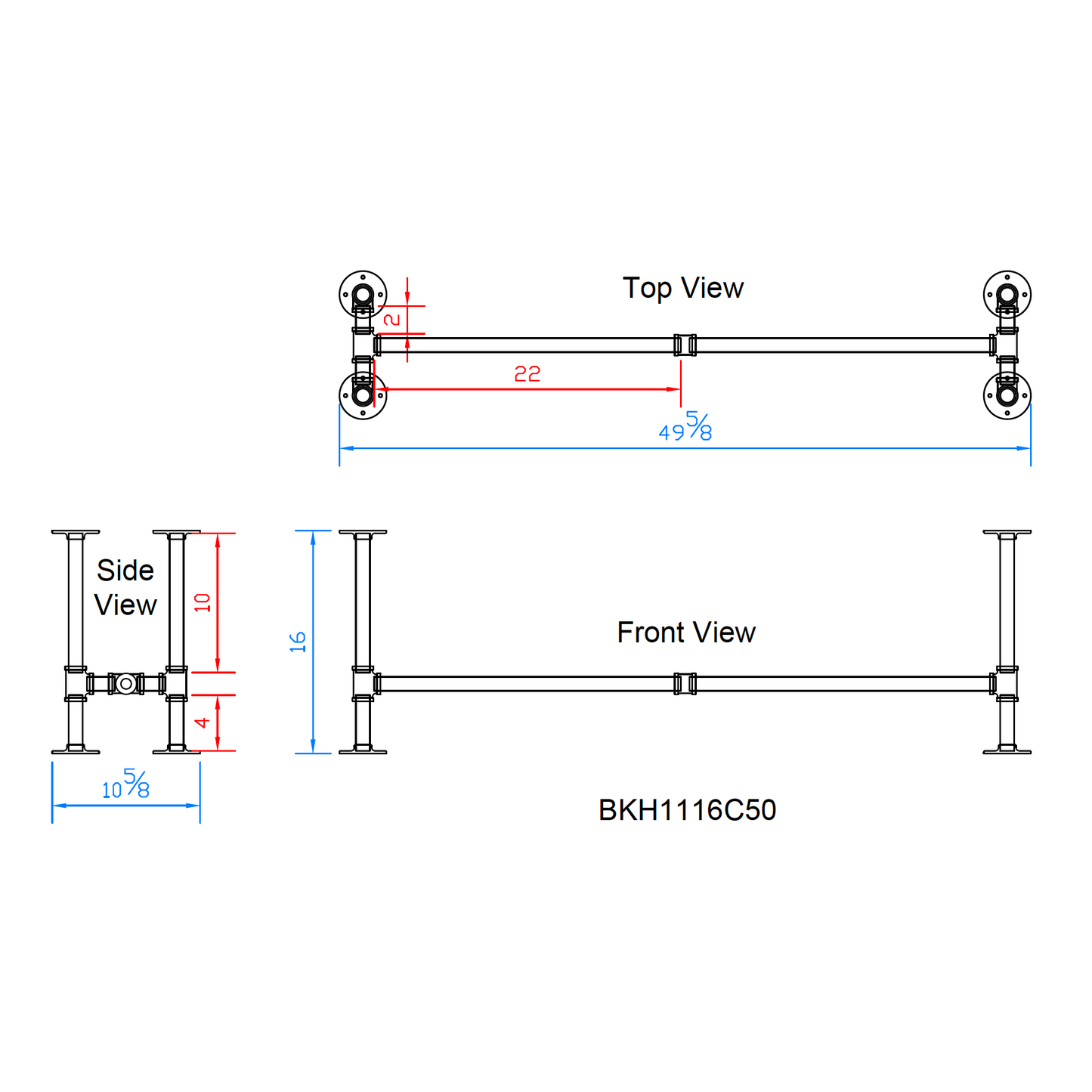 H16" x W11", Pipe Table Legs for Bench or Coffee Table, 1 Set, #BKH1116C