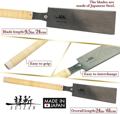 SUIZAN Japanese Hand Saw Double Edge 9.5 Inch, RYOBA Pull Saw